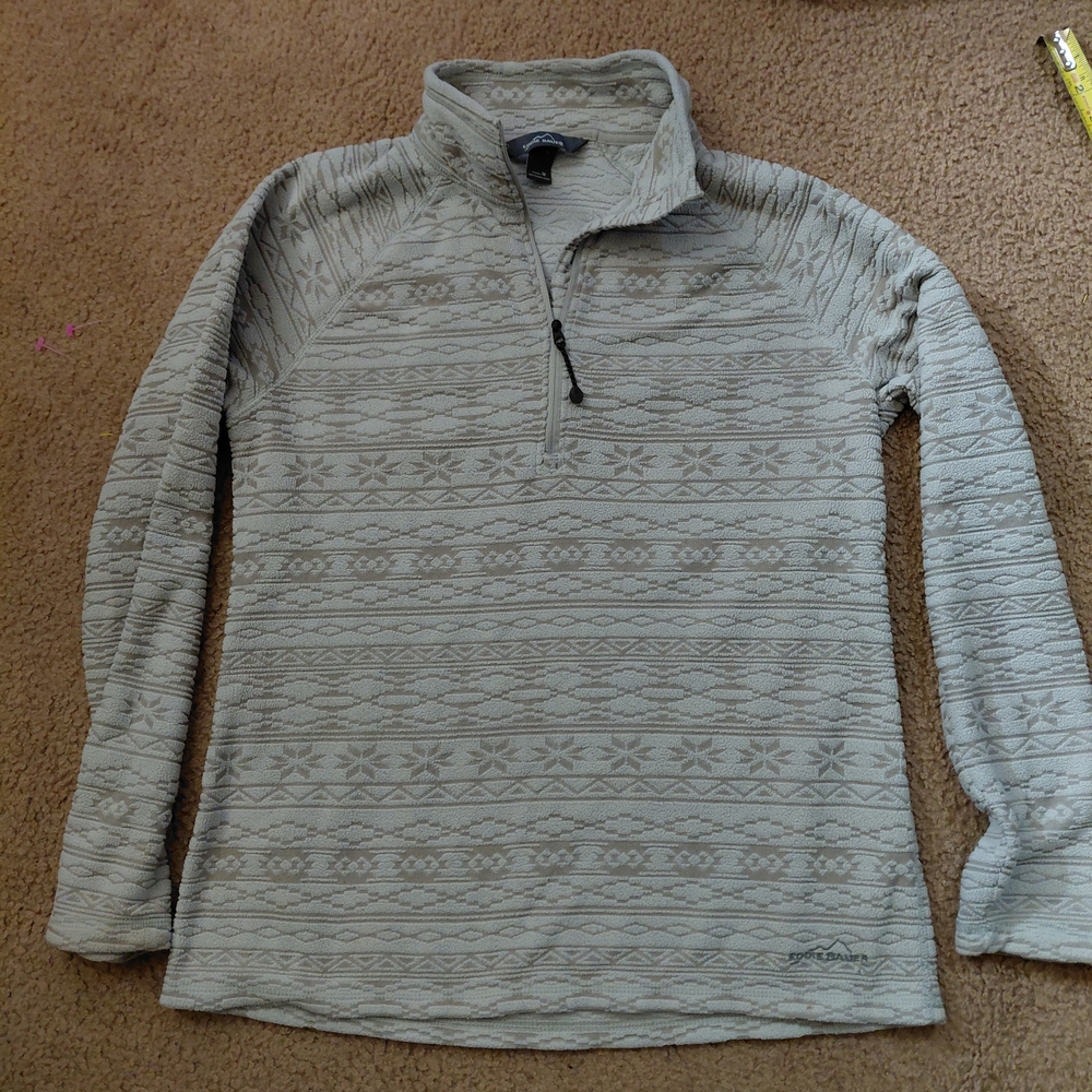 Eddie Bauer Light Gray Aztec Patterned Zip-Up Sweater Size M Womans